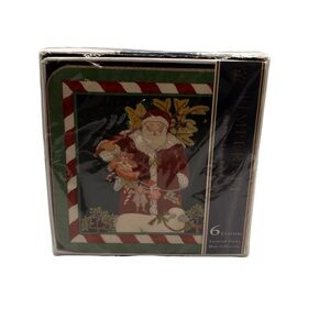 Vtg NIB 6 Pimpernel Christmas Candy Sticks Coasters Santa Cat Deer Angel Snowman